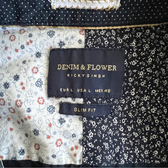 DENIM FLOWER Ricky Singh | Men’s Navy Pin-Dot Shirt Size Large - Picture 4 of 5